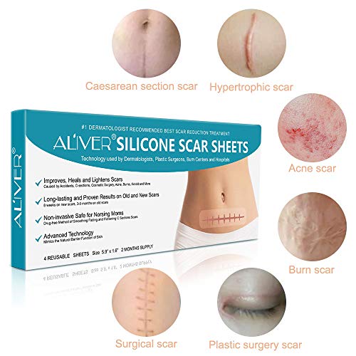Silicone Scar Removal Sheets, Fast & Effective Removes Scars for C-Sections, Acne, Surgery, Burn and More, Reusable Scar Strips [5.9”x1.57”] - 4 Pack (2 Month Supply)