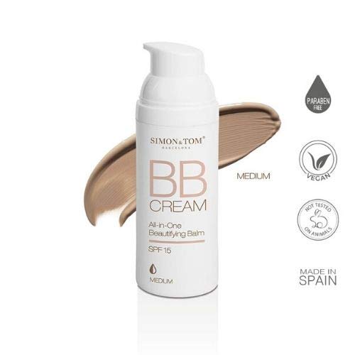 Simon & Tom – BB Cream – 3 Tonos – 50ML – Hidrata y alisa la piel con protección SPF 15 (Medio)