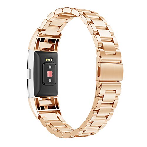 Simpeak Correa Compatible Fitbit Charge 2 (5.5-8.1 Pulgadas), Correa de Acero Inoxidable Reemplazo Wristband Pulseras de Repuesto Bandas Compatible con Fitbit Charge 2 Fitness,Oro Rosa