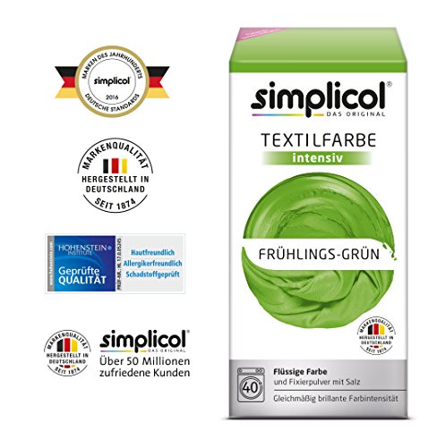 Simplicol Kit de Tinte Textile Dye Intensive Verde: Colorante para Teñir Ropa, Tejidos y Telas Lavadora, Contiene Fijador para Colorante Líquido, Anti Alérgeno, No Destiñe, Seguro para su Lavadora