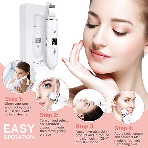 Skin Scrubber, Misiki Peeling Ultrasónico Facial Skin Scrubber Exfoliación Facial Ultrasónica Limpiador de Poros para Limpieza Facial y Cuidado Facial