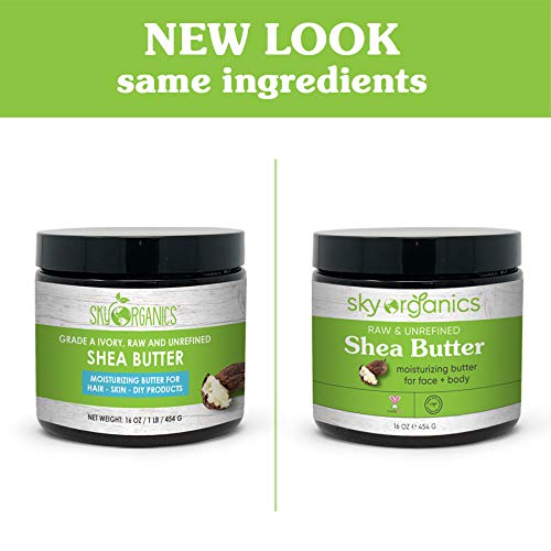 Sky Organics Manteca de Karité, crudo, puro, crudo Marfil Shea Butter 16 oz - Piel nutritiva, hidratante y curativo, tipo de piel, polvos para espolvorear y cuidado del pelo DIY Recetas