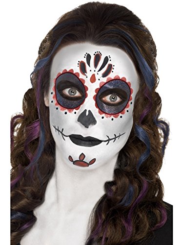 Smiffys-44226 Kit de Maquillaje para el día de los Muertos, con Pinturas para la Cara, Tatuaje, Multicolor, No es Applicable (Smiffy'S 44226)