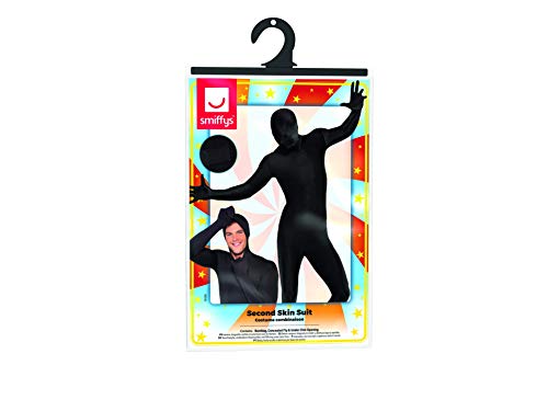 Smiffys- Segunda Piel Traje Ajustado al Cuerpo, Negro, con Bolso Canguro, bragueta Invisible y Abertura bajo la Barbilla, Color, XL - Tamaño 46"-48" (Smiffy'S 39338XL)