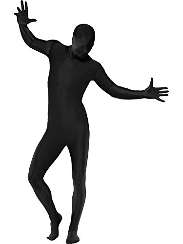 Smiffy's Smiffys- Segunda Piel Traje ajustado al cuerpo, negro, con bolso canguro, bragueta invisible y abertura bajo la barbilla, Color, L - Tamaño 42"-44" 39338L