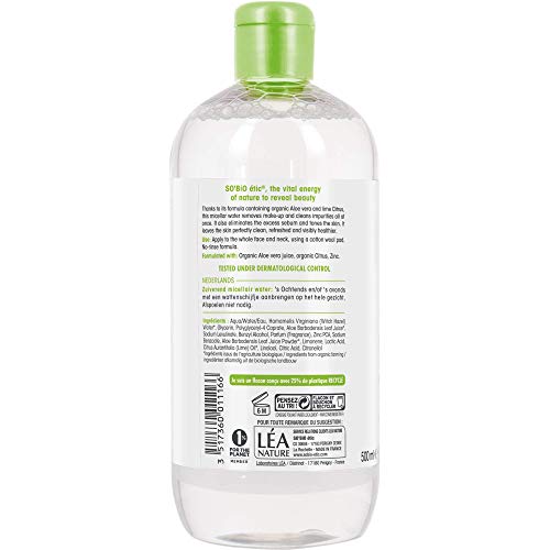 So Bio Etic Agua Micelar Purificante para Pieles Mixtas a Grasas Hydra Aloe Vera Bio 500 ml (1308-009)