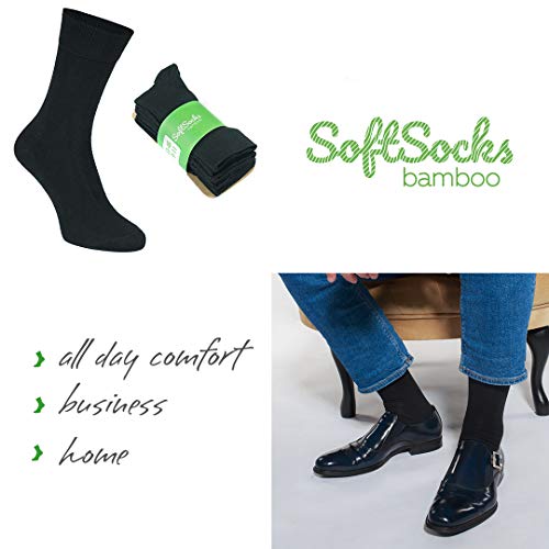 SoftSocks Negro calcetines de bambú súper suaves para él y para ella, comodidad óptima: ideal para negocios, deporte y ocio, ¡paquete de 5! TRANSPIRABLES! (47-50)