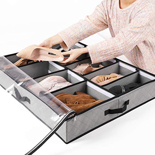 SOLEDI Cajas Almacenaje para Almacenamiento de Zapatos y Artículos Diversos Etc Puede Guardar Debajo la Cama y en La Parte Superior del Armario, con Una Ventana Transparente, 2 Pcs