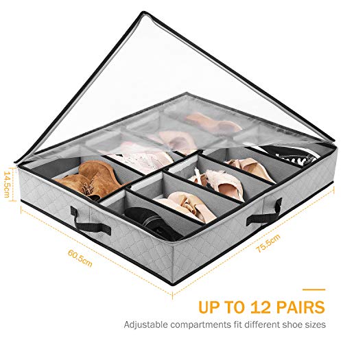 SOLEDI Cajas Almacenaje para Almacenamiento de Zapatos y Artículos Diversos Etc Puede Guardar Debajo la Cama y en La Parte Superior del Armario, con Una Ventana Transparente, 2 Pcs