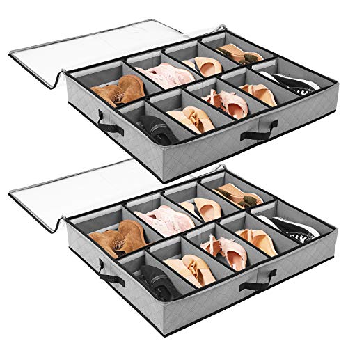 SOLEDI Cajas Almacenaje para Almacenamiento de Zapatos y Artículos Diversos Etc Puede Guardar Debajo la Cama y en La Parte Superior del Armario, con Una Ventana Transparente, 2 Pcs