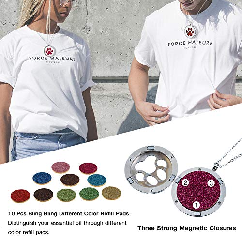 Soleebee Collar Difusor de Aceite Esencial Aromaterapia Collar de Acero Inoxidable Locket Collar Colgante 60cm Collar de Perfume con 10 Almohadillas de Fieltro (Pata de Perro)