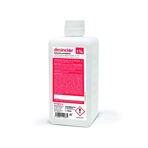 Solución Acuosa Coloreada Clorhexidina 1%, Limpieza de Manos, Desinfección Cuerpo, Piel Sana - 500 ml