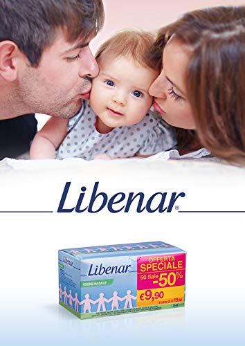 Solución salina fisiológica Libenar, solución isotónica estéril para la limpieza de ojos y nariz infantiles, 60 viales x 5 ml