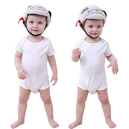 Sombrero de Seguridad para Bebé, Infantil Protector de Cabeza Casco de Seguridad del Bebé Niño Sombrero de Protección Adjustable Arnés Gorra de Protección, Gris