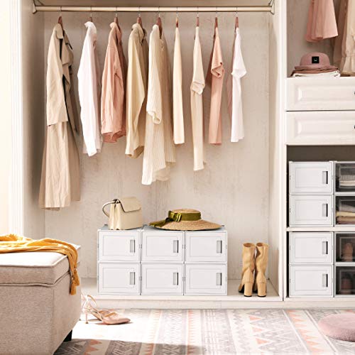 SONGMICS Cajas de Zapatos, Paquete de 6 Organizadores de Almacenamiento, Plegables y Apilables para Zapatillas hasta Talla 44, Blanco LSP004W02