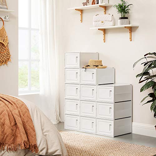 SONGMICS Cajas de Zapatos, Paquete de 6 Organizadores de Almacenamiento, Plegables y Apilables para Zapatillas hasta Talla 44, Blanco LSP004W02