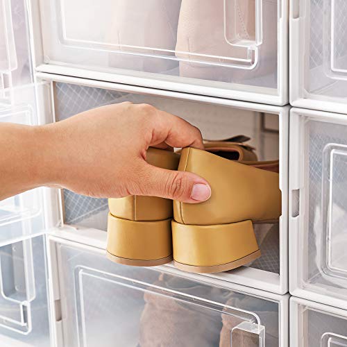SONGMICS Cajas de Zapatos,Juego de 10 Organizadores de Zapatos con 6 Contenedores Pequeños y 4 Grandes, Apilables y Plegables para Zapatos de Diversos Tipos y Tamaños, Transparente LSP010W01
