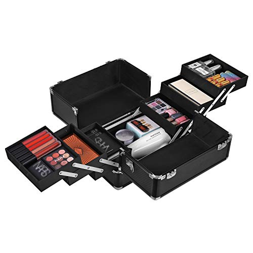 SONGMICS maletin Maquillaje Profesional con Cerradura Negro JBC225B