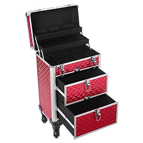 SONGMICS SONGMICS Valise de maquillage ABS Rouge 34 x 27 x 57 cm JHZ08RD Neceser de Viaje 57 Centimeters Rojo (Rouge)