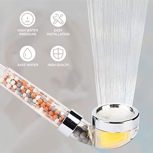 Sooair Cabezal Ducha Filtro con Vitamina C, Vitamina C Cabezal Ducha Filtro Alta Presion, Ducha de Iones Negativos para Eliminación de Cloro Cal Flúor, Ablanda el Agua Dura