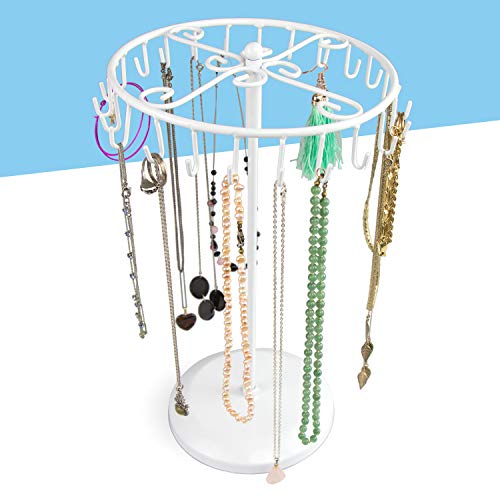 Soporte de joyería Giratorio con 24 ganchos - Blanco 34 x 21 x 21 cm - Presentación de almacenamiento de porta joyas - Grinscard