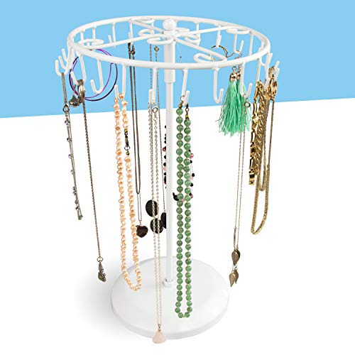 Soporte de joyería Giratorio con 24 ganchos - Blanco 34 x 21 x 21 cm - Presentación de almacenamiento de porta joyas - Grinscard