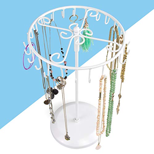 Soporte de joyería Giratorio con 24 ganchos - Blanco 34 x 21 x 21 cm - Presentación de almacenamiento de porta joyas - Grinscard