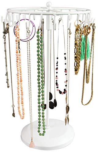 Soporte de joyería Giratorio con 24 ganchos - Blanco 34 x 21 x 21 cm - Presentación de almacenamiento de porta joyas - Grinscard