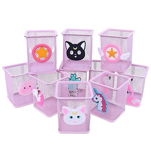 Soporte para bolígrafo de metal rosa Organizador de oficina Cosmético Cuadrado Lápiz Soporte para bolígrafos Contenedor de papelería Material escolar de oficina 8 * 8 * 9,5 cm