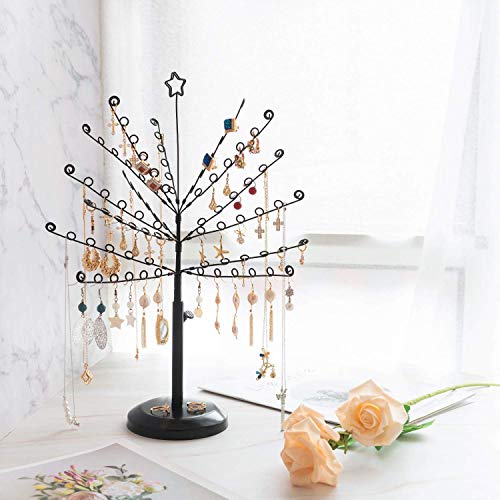 Soporte para joyas, árbol para joyas, soporte para cadenas, pendientes, pendientes, colgador, organizador para cadenas, pendientes, anillos, collar negro, altura 42 cm