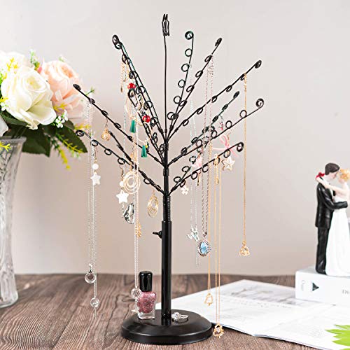 Soporte para joyas, árbol para joyas, soporte para cadenas, pendientes, pendientes, colgador, organizador para cadenas, pendientes, anillos, collar negro, altura 42 cm