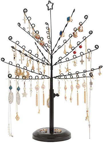 Soporte para joyas, árbol para joyas, soporte para cadenas, pendientes, pendientes, colgador, organizador para cadenas, pendientes, anillos, collar negro, altura 42 cm