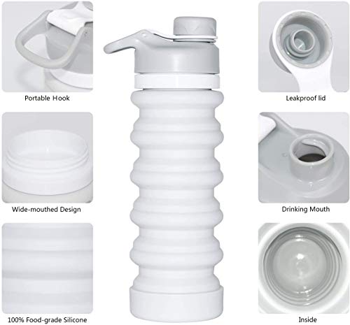SOULBEST Botella de Agua Plegable Botella de Agua Plegable a Prueba de Fugas Botella de Bebida Plegable de Silicona portátil para Deporte Senderismo Ciclismo Acampada BPA Gratis 550 ml (Gris)