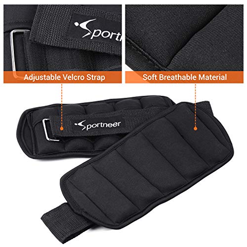 Sportneer Peso para Tobillo, Pesas Ajustables 0.25Kg - 1.8Kg (1 par) Peso Durable para Muñeca con Correa Ajustable para Ejercicio, Ejercicio, Caminar, Footing, Gimnasia, Aeróbic, Gimnasio - Negro