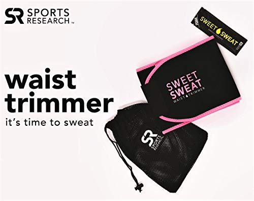 Sports Research Sweet Sweat Premium - Recortadora de cintura (logo rosa) para hombres y mujeres (incluye muestra gratis de gel de sudor dulce)., Large: 9" width x 46" length, Rosado