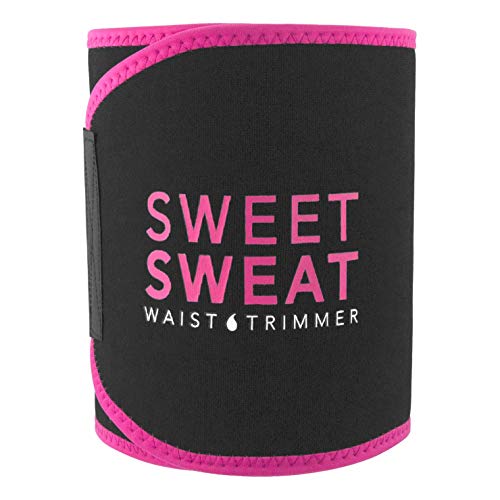 Sports Research Sweet Sweat Premium - Recortadora de cintura (logo rosa) para hombres y mujeres (incluye muestra gratis de gel de sudor dulce)., Large: 9" width x 46" length, Rosado