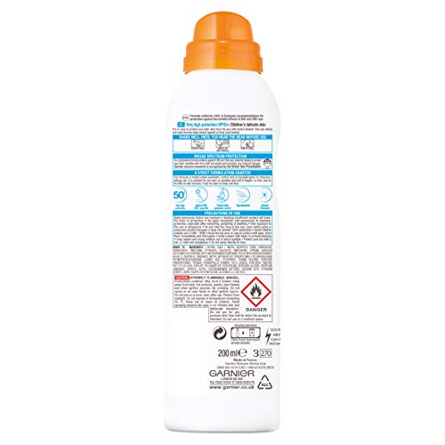 Spray de crema solar Ambre Solaire resistente a la arena sensible para los niños SPF 50 + 200 ml