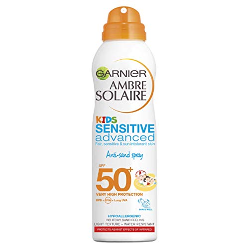 Spray de crema solar Ambre Solaire resistente a la arena sensible para los niños SPF 50 + 200 ml