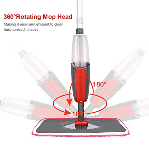 Spray Mop, Tencoz Fregona con Vaporizador, Mopa Fregona con 4 La Almohadilla de Microfibra y 1 Rasqueta de Ducha, Mopa Spray Rotación de 360°, Capacidad de 300 ml, Azul
