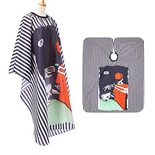 Sprießen Capa de Peluquería, Rayas negras/Cierre de Gancho/Tela de Corte de Pelo Transpirable/Impermeable, Peluquero Vestido Capa Adecuada para el Hogar, Peluquería