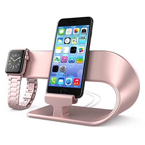 Stand Replacement for Apple Watch Series 4 3 2 1 and iPhone, PUGO TOP Apple Watch Stand iPhone Charger Station-Rose Gold