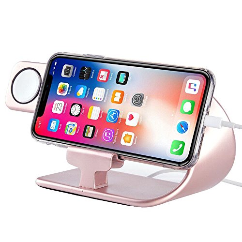 Stand Replacement for Apple Watch Series 4 3 2 1 and iPhone, PUGO TOP Apple Watch Stand iPhone Charger Station-Rose Gold