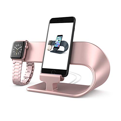 Stand Replacement for Apple Watch Series 4 3 2 1 and iPhone, PUGO TOP Apple Watch Stand iPhone Charger Station-Rose Gold