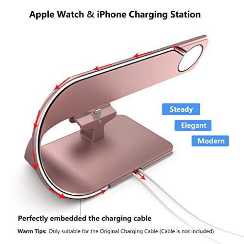 Stand Replacement for Apple Watch Series 4 3 2 1 and iPhone, PUGO TOP Apple Watch Stand iPhone Charger Station-Rose Gold