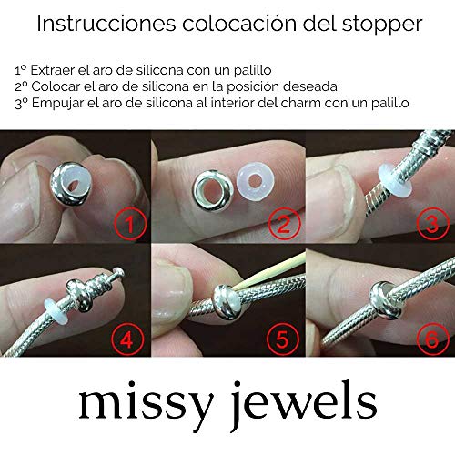 Sterling Silver Charms 1 Charm Plata de Ley 925 100% con aro de Silicona Envuelto para Regalo, Charm Compatible Pulseras Plata 925 Tipo Pandora, Swarovski, chamilia, etc.