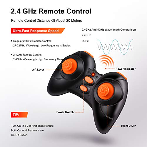 StillCool Coche Teledirigido con 2 en 1 Neumáticos, Coche de Control Remoto 2.4 GHz Gira 360° de Rotación con Acrobacias Geniales, Carga USB y Batería Recargable Regalo para Niños - Naranja