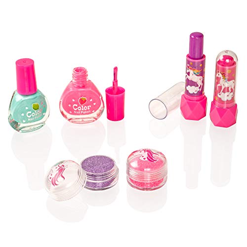 Style Girlz - Juego de cosméticos unicornio - kit de maquillaje para niñas - esmalte de uñas - sombra de ojos - bálsamo de labios - pegar en las uñas