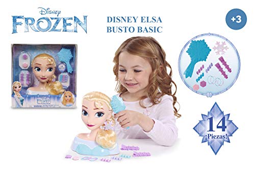 STYLING HEAD- Frozen Busto Maquillaje y Peinados de Elsa con 13 Accesorios incluidos para peinar y maquillar a tu Princesa Disney