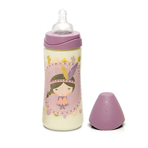 Suavinex 303134 - Biberón tetina papilla de silicona, 360 ml, indios, color lila