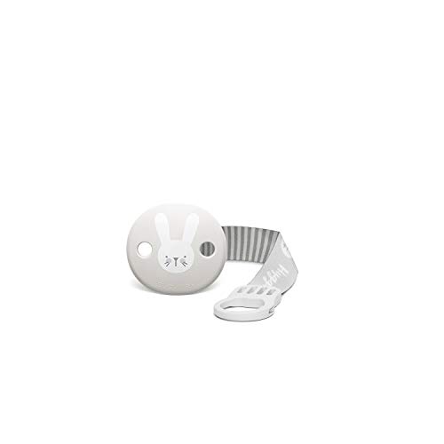 Suavinex 306632 - Broche Pinza con Cinta de Chupetes para Bebés +0 meses. Broche Pinza Redondo con Nueva Placa más Pequeña. 0% BPA. Color gris